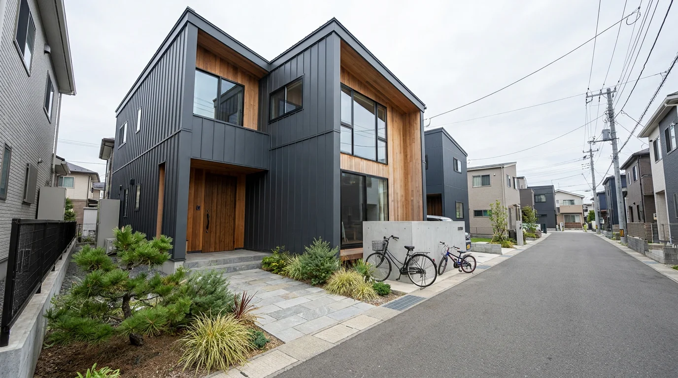 駐車スペースのある新築二階建て住宅の外観