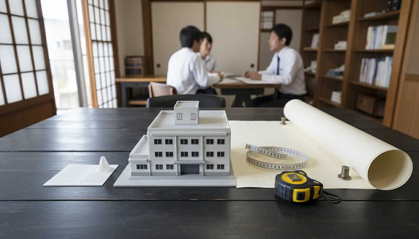 物件資料と鍵、筆記具を机に並べて確認する手元